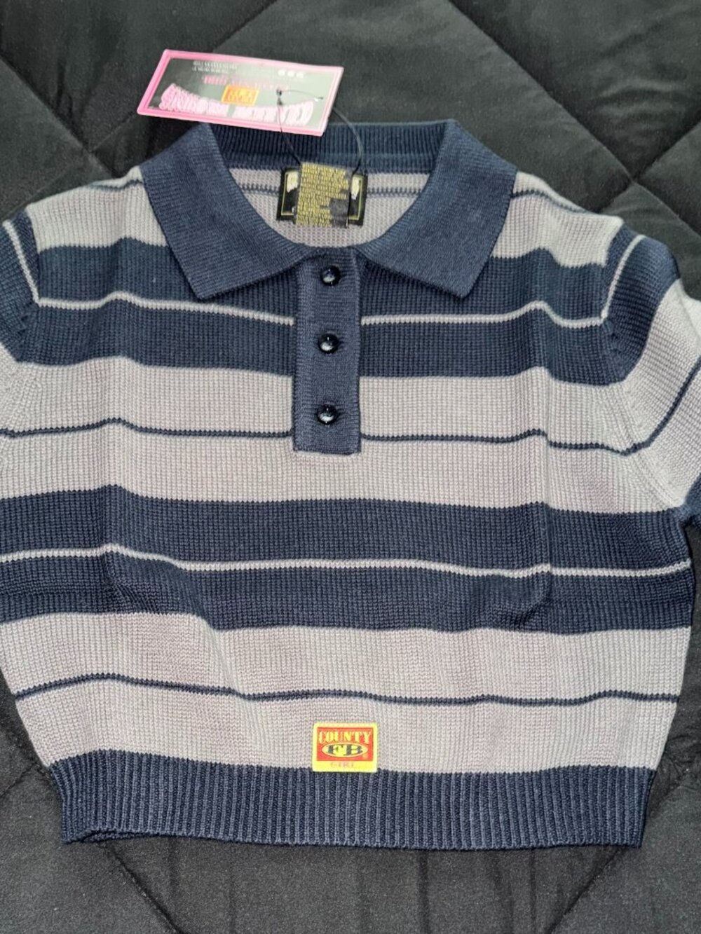 Nostalgic 90s FB County Striped Polo Crop Top